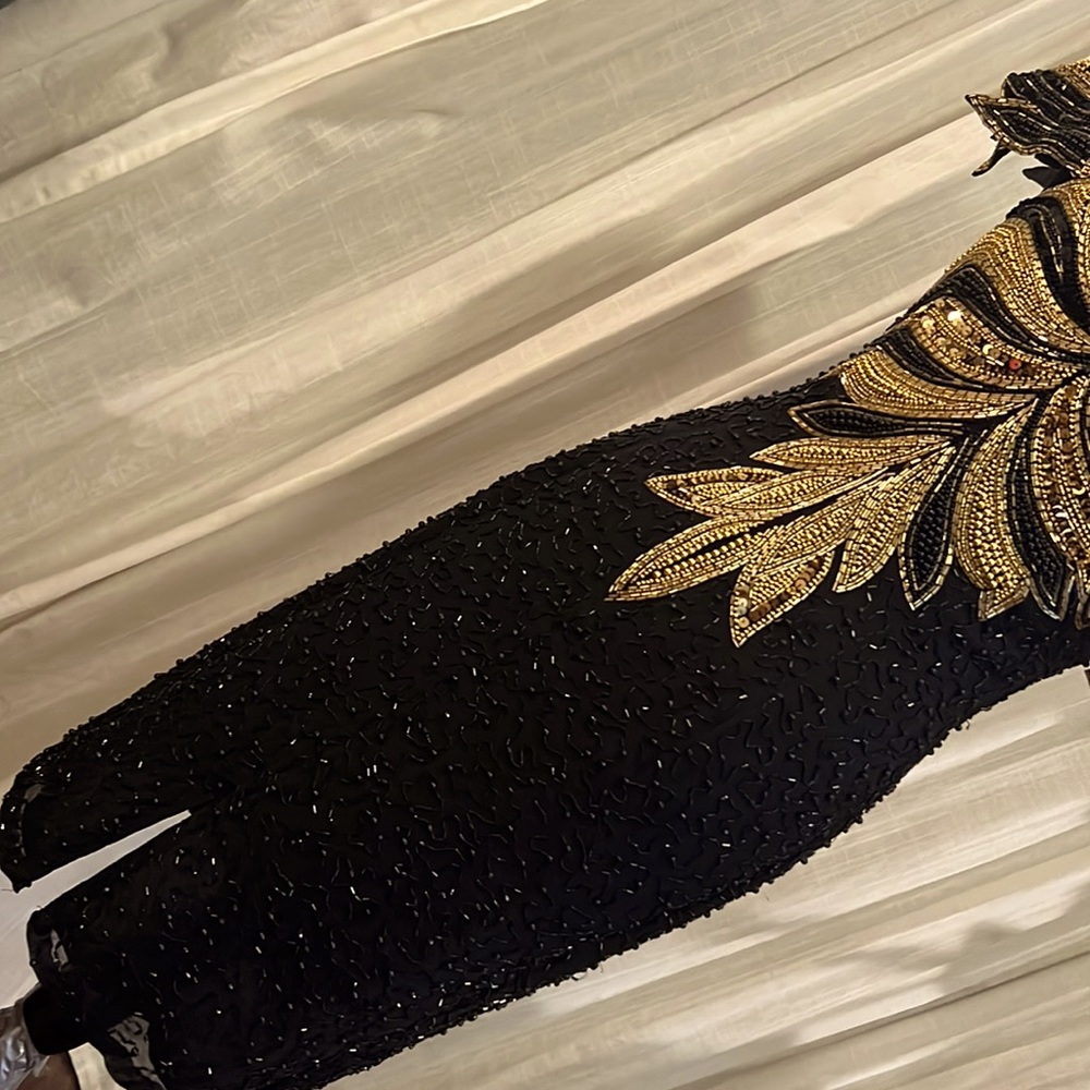 BLACK TIE black & gold beaded formal gown vintage womens dress zipper back NWT 8 - Picture 17 of 17